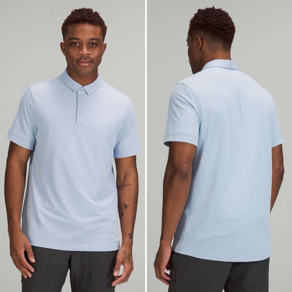 Lululemon Men’s Evolution Short-Sleeve Polo Shirt Pique in Heathered Blue Linen